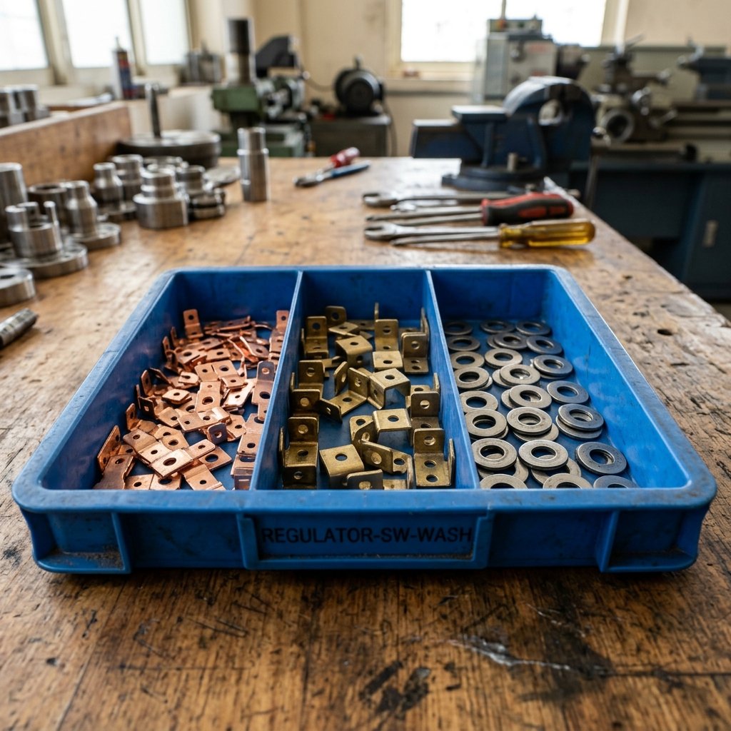 Precision sheet metal and brass components ready for quality inspection